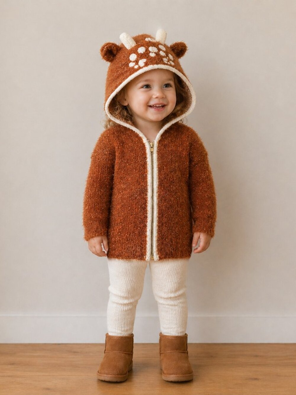 Knit Deer Fawn Sweater Cute Bambi Deer Costume Zip Hoodie - Ouef Styel 12-18 mos